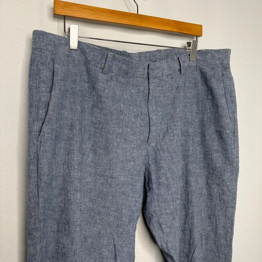 Perry Ellis Mens Blue Linen Cotton Blend Chambray Pants 38x32 MA6111